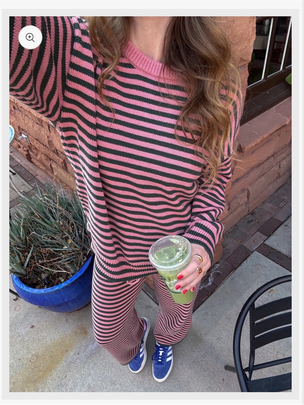 Pink and Green Striped Knit Sweater Set